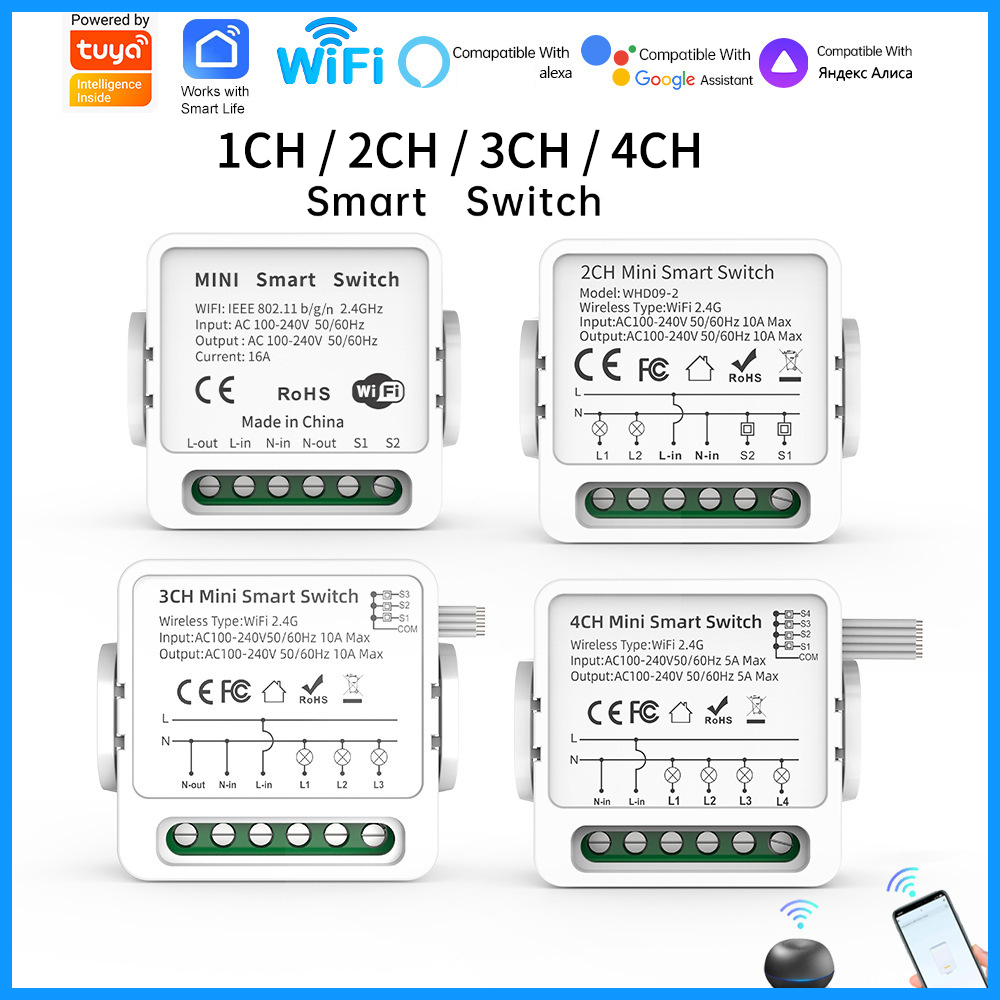 Tuya Smart Switch - Interrupteur intelligent WiFi Tuya 1/2/3/4 voies,