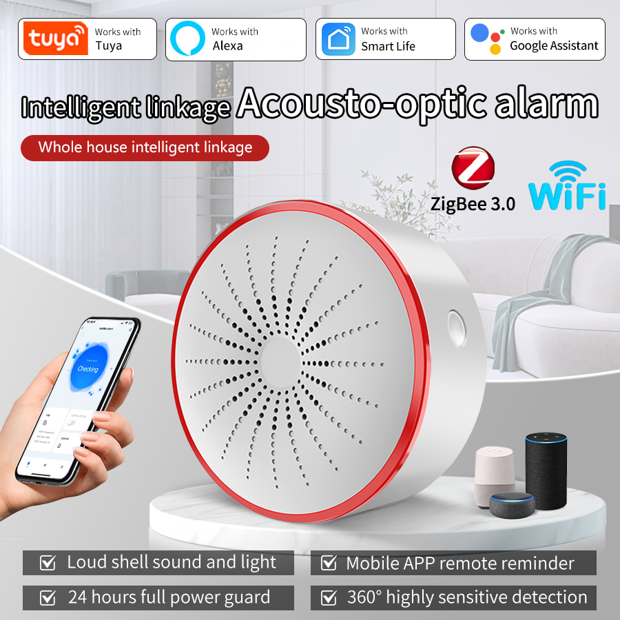 Smart Home Yale - Sirène d'alarme intelligente Tuya WiFi ZigBee,